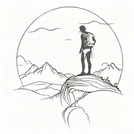 A Silhouette Of A Hiker On A Mountain Peak With A Sunset In The Background