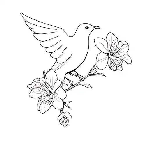 Dove Placed On An Orchid Branch With 3 Flowers