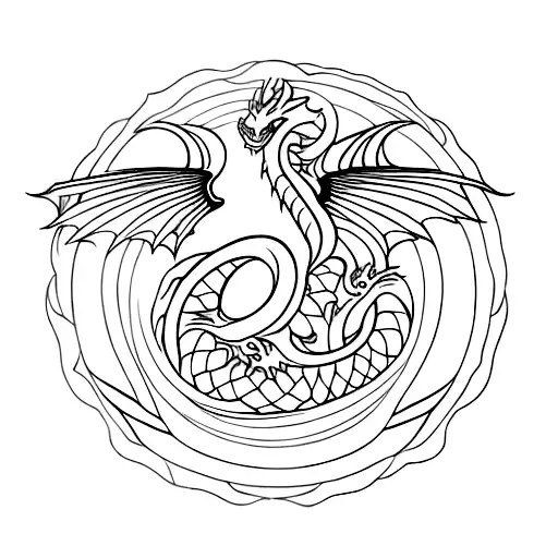 Dragon In A Circle With Wings