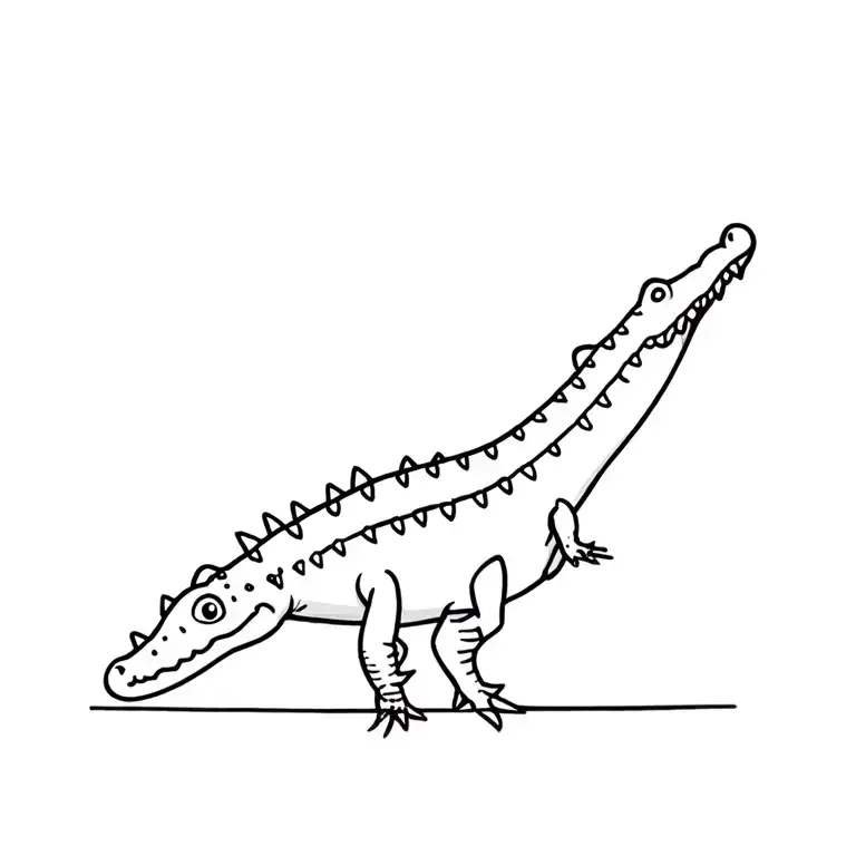 Crocodile Long Cartoon Style Tattoo Simple And Cute