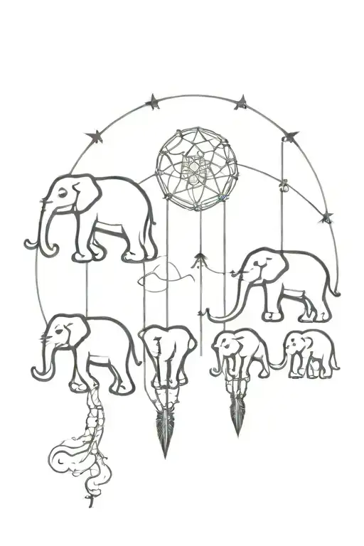 Line Of Elephants Leading One Another In A Dream Catcher