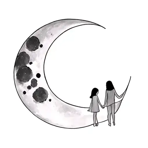 Father And 2 Daughters Under The Lunar Moon Made