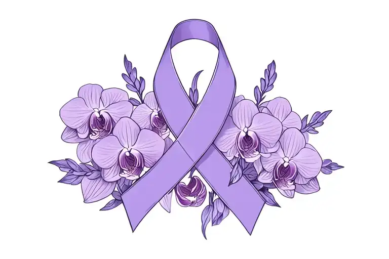 A Lavender Cancer Ribbon With Orchids Intertwined