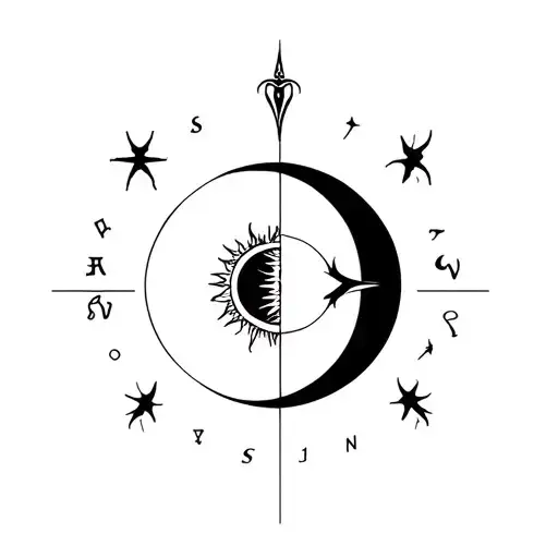 Half Moon And A Half Sun With The Scorpions Astrological Sign And A Magniola
