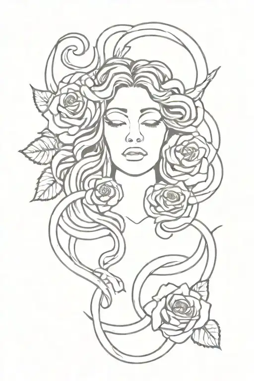 Medusa Head With Snakes And Roses Intertwined