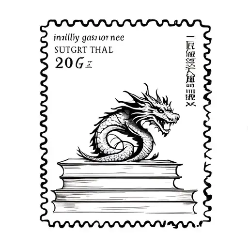 Post Stamp With A Dragon And Books