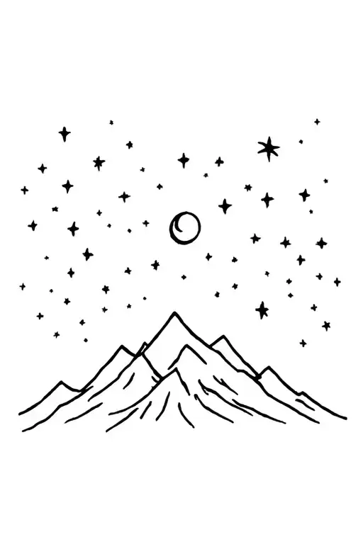 Mountain In A Clear Night Sky With Stars And Moon Surrounded