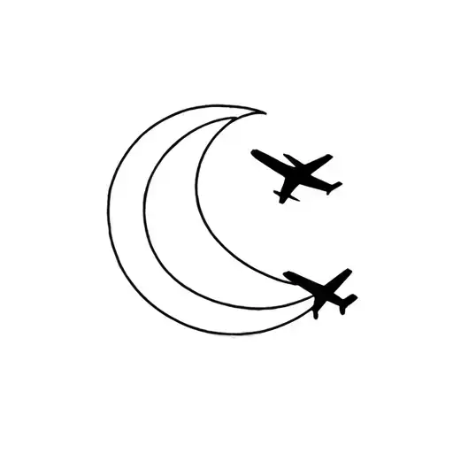 Moon And Airplane Flying