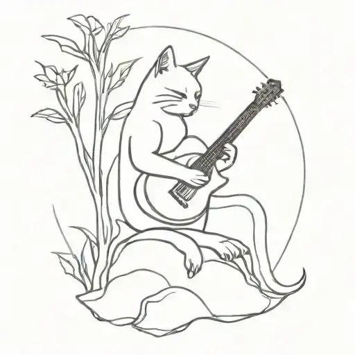 A Cat Playing A Guitar In A Spooky Forest