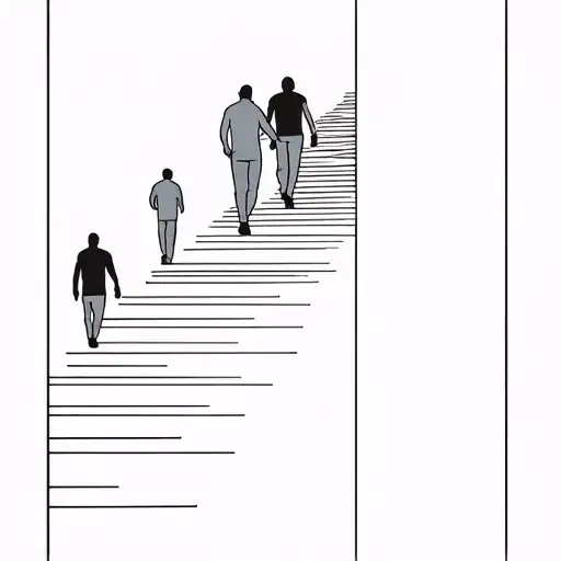 Father In Lead Being Followed By 3 Sons Walking Straight Up Stairs