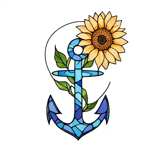 Anchor And Sunflower In Stained Glass Window Style
