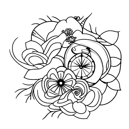 A Tattoo Of An Hourglass Among The Flowers