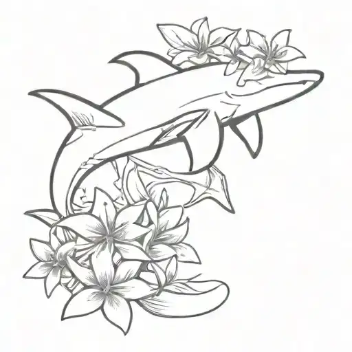 Hammerhead Shark With Frangipani Flower Line