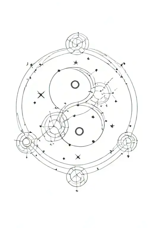 A Minimalist Constellation Map With A Yin And Yang Symbol Integrated Into The Design