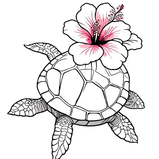 Turtle With Hibiscus Flower