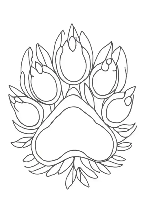 Floral Pattern Line With Paw Print
