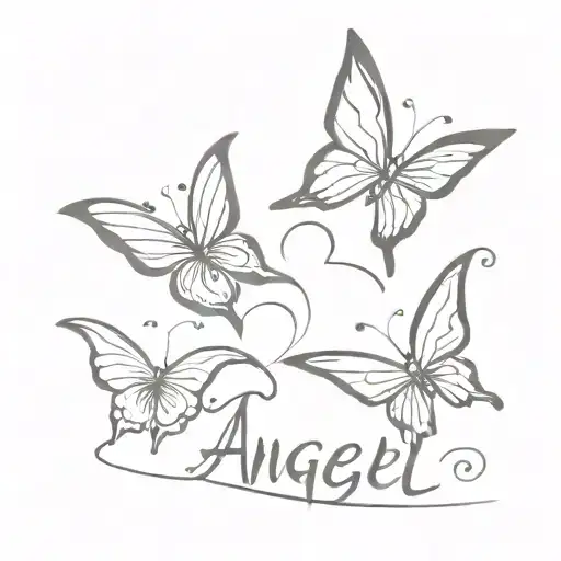 Butterflies With Heart And The Inscription Angel