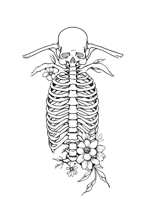 Skeleton Rib Cage With Flowers