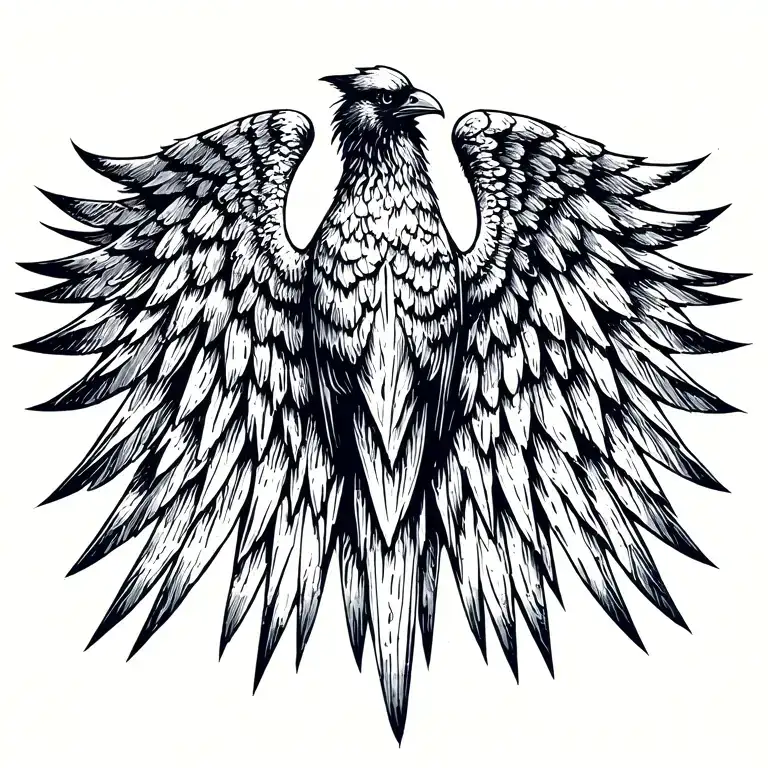 Ancient Weathered Hieroglyphic Crow Wings Spread