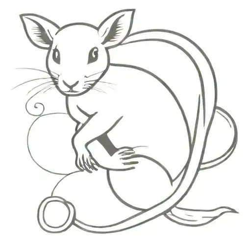 White Rat And Black Rabbit In The Arms Of A White Snake