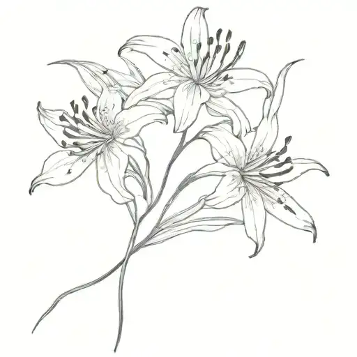 Only One Red Spider Lily With The Her Stem Connected To A Needle And Sewing The Skin