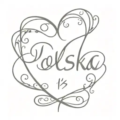 The Word Polska In Cursive With A Heart On The End But The Heart Is Filled In To Be The Polish Flag