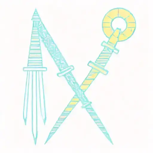 A Pair Of Egyptian Spears Blue And Yellow