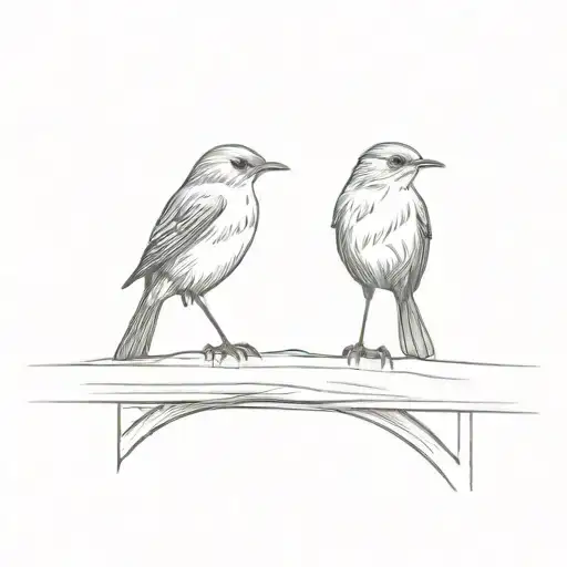 Two Robin Bird On A Bridge Ove Lake Looking