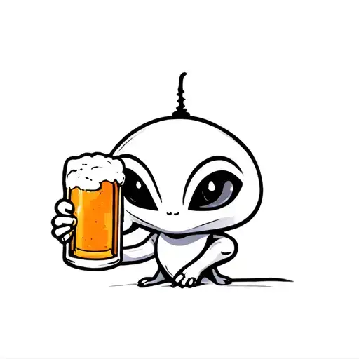 Cute Alien Holding A Beer