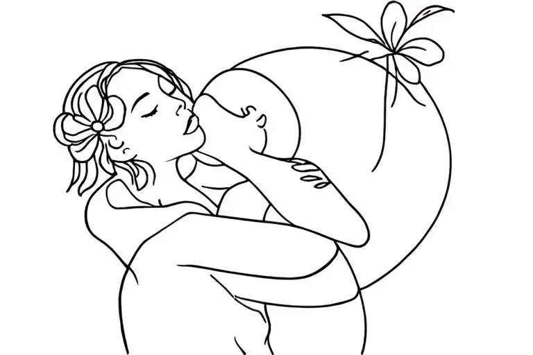 Woman Hugging And An Abstract Flower
