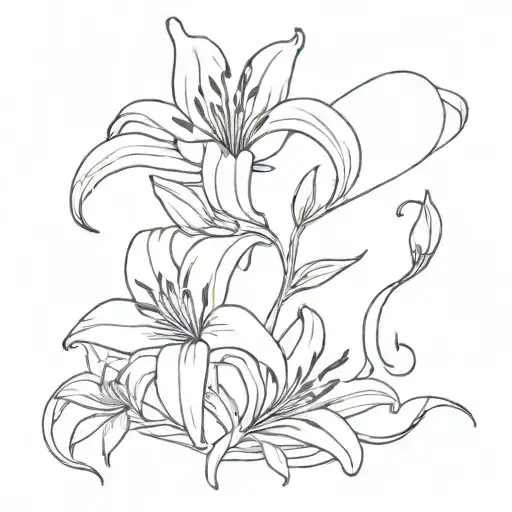 Lily Flowers Innertwined With Dragon Red