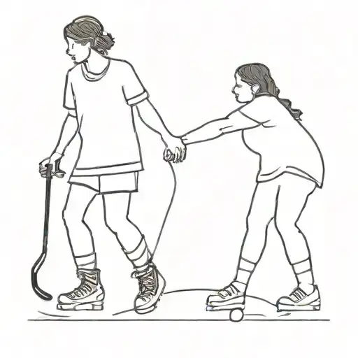 A Mother And Son Silhouetteholding Hands With A Hockey Stick Between Them