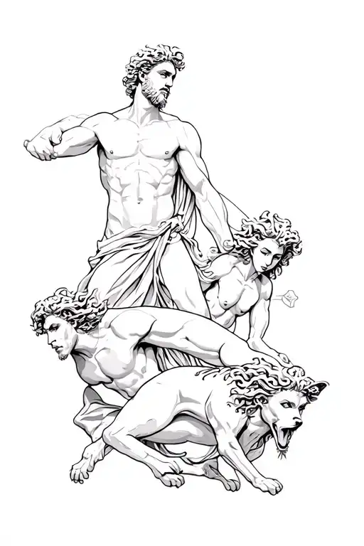 Greek Mythology Inspired Tattoo Featuring Zeus Posiedon Hades Athena Ares Cerberus Medusa