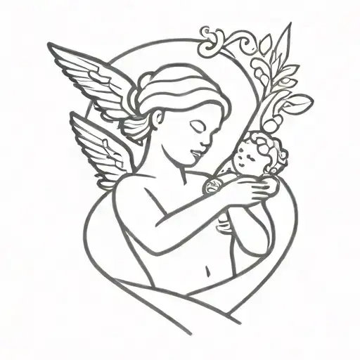 Woman Holding Baby Angel Above Her Handing Her An Olympic Torch With The Text Motherhood On It