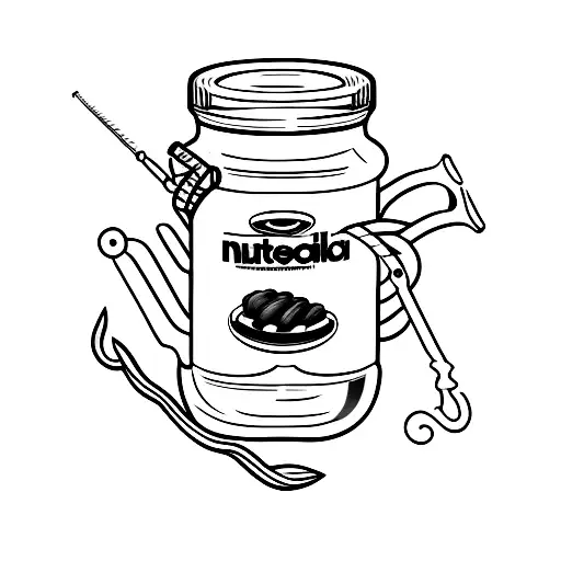 A Minimalist Tattoo Of A Jar Of Nutella With A Fishing Hook As The Spoon