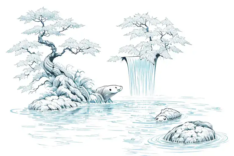 Koi Pond With Waterfall And Maple Tree