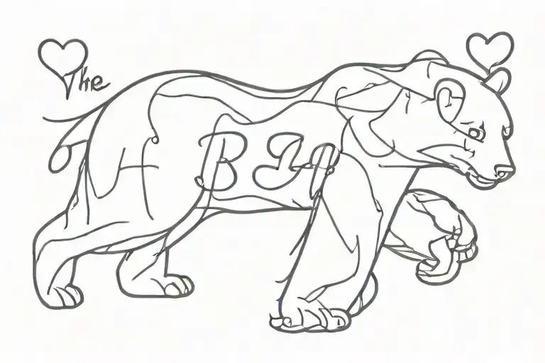 The Name Bear In Italic Font With A Paw Print And Fine Line Heart