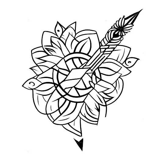 Arrow With Three Flowers And Leaf