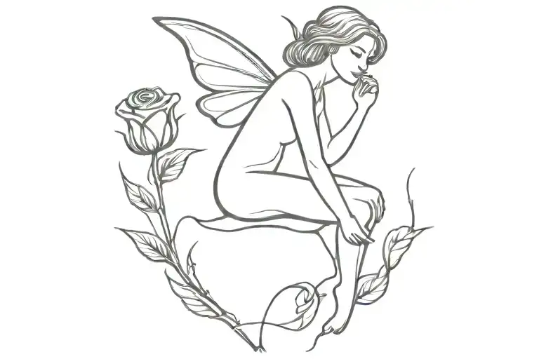Fairy Leaning On The Stem Of A Rose