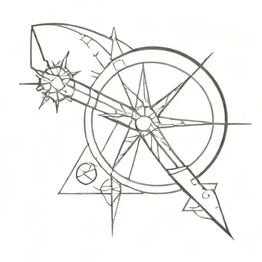 Sextant Fine Lines With Star Sun And Moon