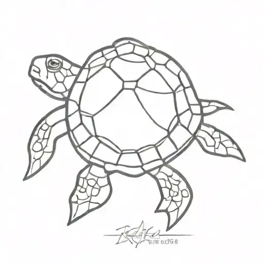 Line Turtle Tattoo Design Family Members