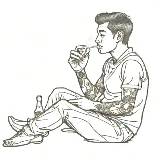 Baby Smoking Cigarette Holding A Bottle Of Whisky Bottle