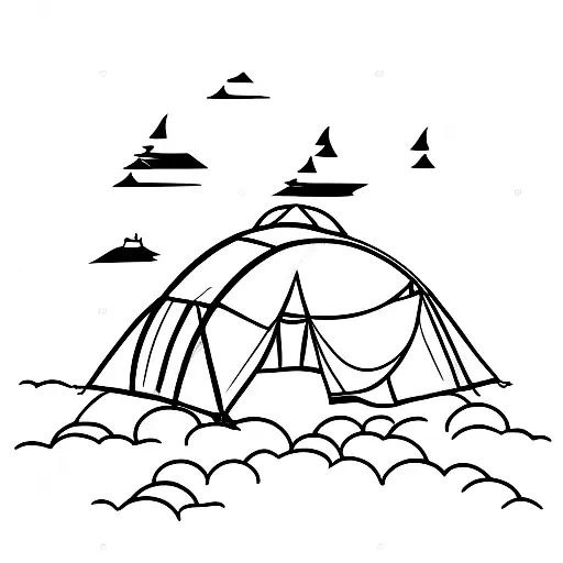 Tent On Hill Beach In Background