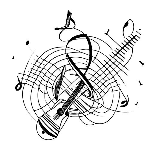 A Minimalist Tattoo Of A Music Staff With Guitar Strings Weaving Through It
