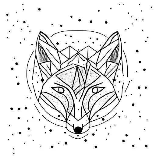 A Minimalist Tattoo Of A Fox Silhouette With A Galaxy Background And Stars Forming Constellations