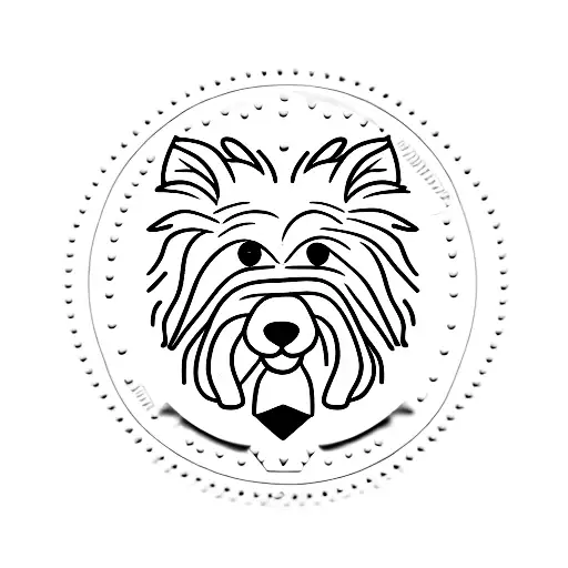 Postage Stamp With A Shaggy Dog With Pointy Ears In The Middle