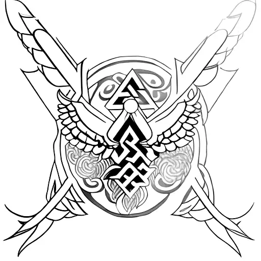 Valknut With Wings And Sword
