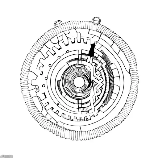 Abstract Representation Of A Paintbrush And A Gear Intertwined