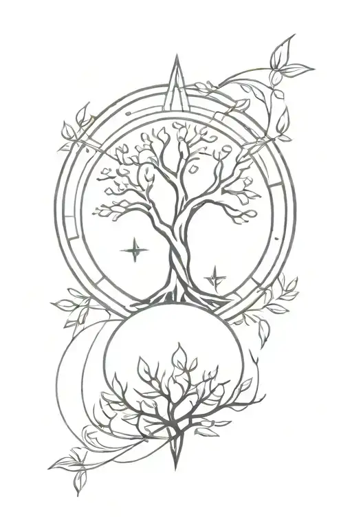 Native Compass And Tree Of Life Intertwined