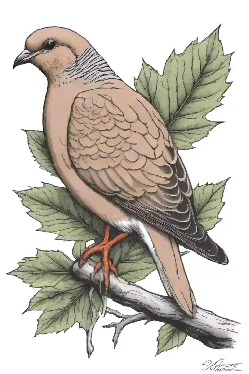 Mourning Dove Sitting On A Maple Branch Representing